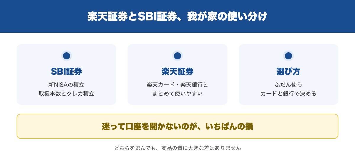 楽天証券とSBI証券の違いと、我が家の使い分けの要点